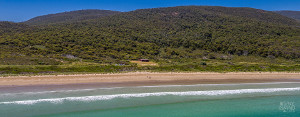 View of Cloudy Bay Cabin holiday accommodation with the surrounding South Bruny National Park